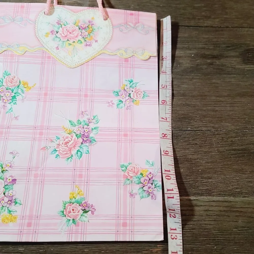 Vintage 1980's Pink Girly Pastel Floral Kawaii Gift Bag Ribbon Bow